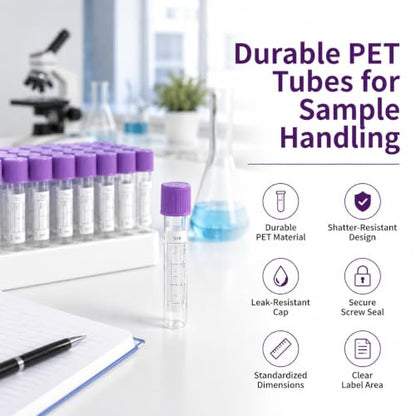 100 Pcs 3ml Plastic Tubes with Purple Caps for Laboratory Use - color: Purple-3ml-100