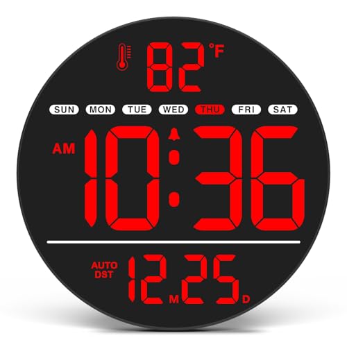WallarGe Electric Large Digital Wall Clock with LED Display - color: Red