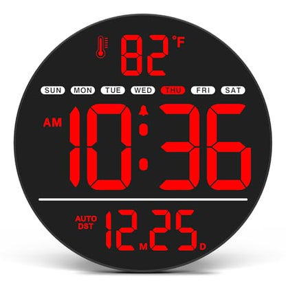 WallarGe Electric Large Digital Wall Clock with LED Display - color: Red