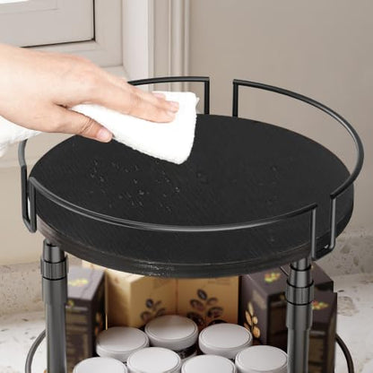 HOOBRO Lazy Susan Organizer Spice Rack, 2-Tier Height Adjustable Rotating Lazy Turntable Spice Organizer, for Kitchen Countertop and Cabinet, Black BB05TL01 - color: Black
