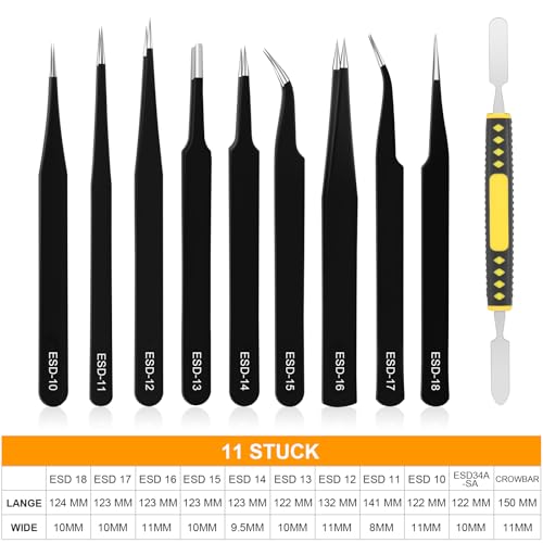 Ainiv Precision Tweezers Set, 11PCS Anti-Static ESD Tweezers Set - color: 12pcs, size: 12pcs