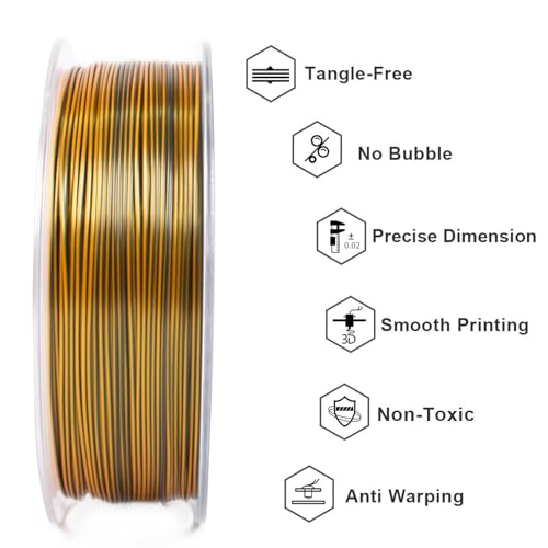 Geeetech Silk PLA Tri Color Filament 1.75mm 3D Printer Filament, Coextrusion Purple Gold Black Tri-Colors Metal-Like Shiny Silk PLA Filament, 1kg (2.2lbs) 1 Spool, Dimensional Accuracy +/- 0.02 mm - color: 1kg Triple Color Purple-gold-black