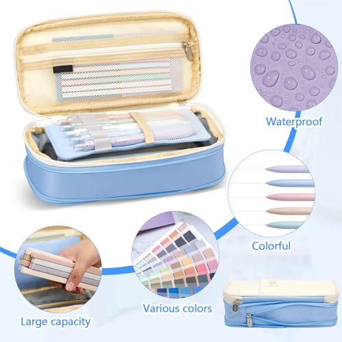 135 Pcs Book Annotation Kit with Pencil Case, 12 Pastel Highlighters, 11 Gel Pens, Fine Marker, 300 Transparent Sticky Notes, 2640 Index Tabs, Bible Study Supplies Kit(Classic,Light Blue) - color: Light Blue, style: Classic