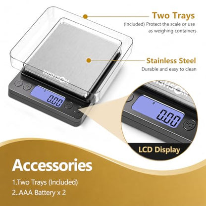 Jewelry Scale, 500g x 0.01g High Precision Digital Gram Scale, Portable Gold Scale for Jewelers, Pawn Shops & Gold Enthusiasts – Perfect for Gold, Silver, Diamond & Coin Weighing