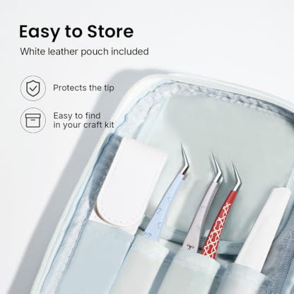 Craft Tweezers, Precision Tweezer with Leather Pouch for Stickers - color: Silver