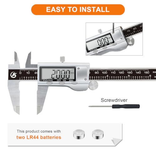 KETOTEK Digital Caliper 6 Inch Measuring Tool, Stainless Steel Electronic Vernier Calipers, Digital Micrometer with Large LCD Screen, inch/Metric Conversion - color: Black/Silver, size: 6 Inch