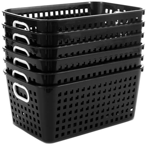 gisgfim 6 Pack Medium Plastic Book Baskets 11 × 7.5 × 4.5 inches Classroom Storage Baskets for Papers Book Storage Plastic Baskets Versatile Storage Solution for Classroom HOM and Office (Black) - color: Black