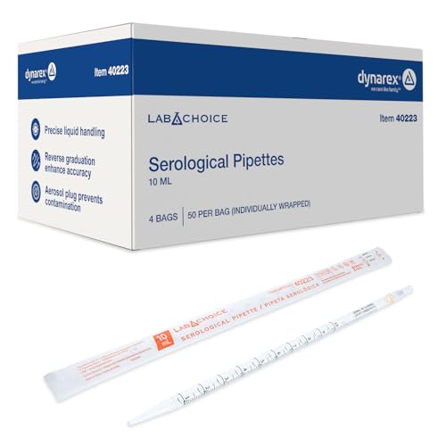 LabChoice Serological Pipettes - 200 Count - Plastic Disposable Sterile Pipettes, Individually Packed Graduated Transfer Pipette for Laboratory Use - 10mL, Orange