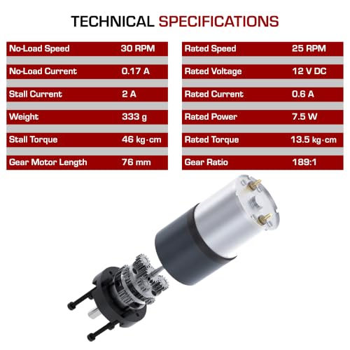 12V DC 30RPM Planetary Gear Motor, High Torque Electric Motor, 36mm Diameter Gearbox, 6mm D-Shaft, Low Noise Speed Reduction Geared Motor (12V, 30 RPM - 6mm Shaft) - size: 30 RPM - 6mm Shaft