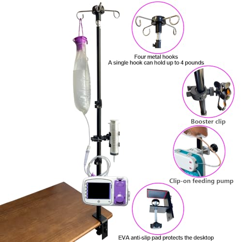 Feeding Tube Holder Stand Compatible Infinity Kangaroo Pump Rack for Gravity Syringe,Portable IV Pole for Travel,Enteral Gastrostomy Telescopic Pole,NG Tube Supplies Accessories (43 Inchs with Clamp) - size: 43 Inchs with Clamp