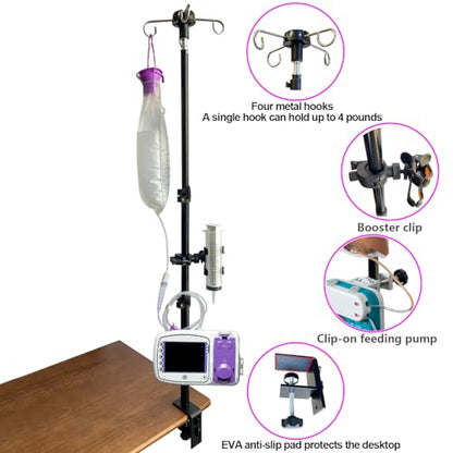 Feeding Tube Holder Stand Compatible Infinity Kangaroo Pump Rack for Gravity Syringe,Portable IV Pole for Travel,Enteral Gastrostomy Telescopic Pole,NG Tube Supplies Accessories (43 Inchs with Clamp) - size: 43 Inchs with Clamp