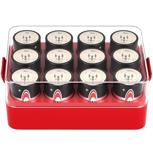 ALCYON Plastic Battery Organizer Storage Case for 12 D Batteries - color: Red, size: 12+D Batteries