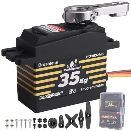 HobbyPark Waterproof 35KG Servo High Torque Brushless Motor Metal Gears Digital w/Aluminum Horn for 1/8 1/10 RC Crawlers Trucks Cars Buggy Basher Bashing Robotic DIY Control Angle 180°