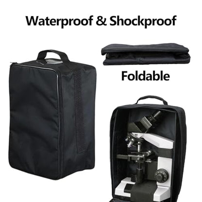 Microscope Carrying Case with Front Pockets 7.8" L x 6.6" W x 14" H - Universal, Foldable, Waterproof & Lightweight