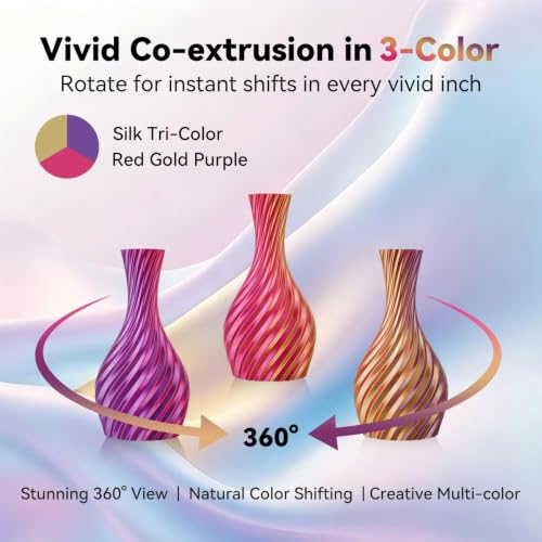 Kingroon Silk PLA Filament, Tri Color PLA Filament, Multicolor 3D Printer Filament, Dimensional Accuracy 1.75mm (+/-0.02mm) 1kg Spool(2.2lbs), Red Gold Purple - color: 1kg-red Gold Purple, size: 1KG