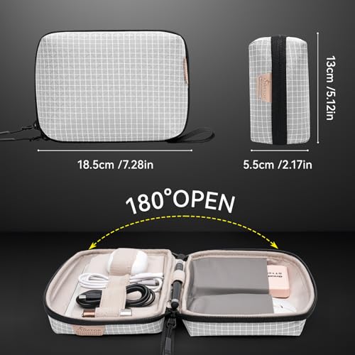 SIMTOP Electronics Organizer Cord Organizer Travel, Small Tech Bag for Cords, Chargers, Power Bank, Earbuds – Portable Cable Pouch for Office, Business Trip, Commute – Water & Scratch-Resistant - color: Gray Plaid