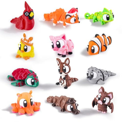 3D Printed Big Eyed Animals Set of 12 Articulated Desk Fidget Toys - size: Big Eyed Animals (Kangaroo), style: 12 PCS