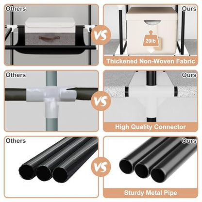Portable Closet with Cover, 3 Hanging Rods and Side Pocket, Sturdy Free Standing Closet, White - color: White, size: 3 Row - 49.2'' Wide