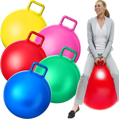 Lewtemi 5 Pcs 31 Inch Hopper Balls with Handles, Air Pump, Bouncy Ball - color: Red, Yellow, Blue, Green, Pink, size: 31 Inch