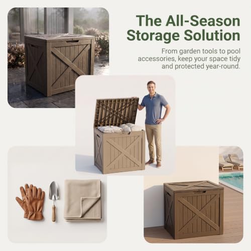 NicBex 32 Gallon Waterproof Resin Storage Deck Box, Light Coffee - color: Lignt Coffee-bs
