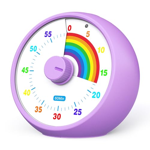 Visual Timer for Kids, 60-Minute Countdown for Classroom Office Kitchen, Desk Timer Kids Time Management Tools with Silent Operation, Pomodoro Timer Rainbow Pattern Purple - color: Purple