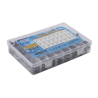 Capacitor Kit, 500Pcs 24 Values Aluminum Electrolytic Capacitor Kit, Range 0.1uF - 1000uF 10V - 50V Assortment Kit for Electronic Repairs on Circuit Boards