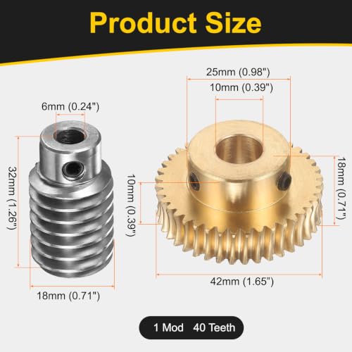 uxcell Worm Gear Set 40T 1 Module 40:1 Reduction Rate, 10mm/6mm Bore - size: 10mm/6mm Bore (1Mod 40T)