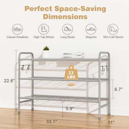VILICK Metal Shoe Rack for Closet 33" Wide Shoe Organizer for Entryway - color: Grey