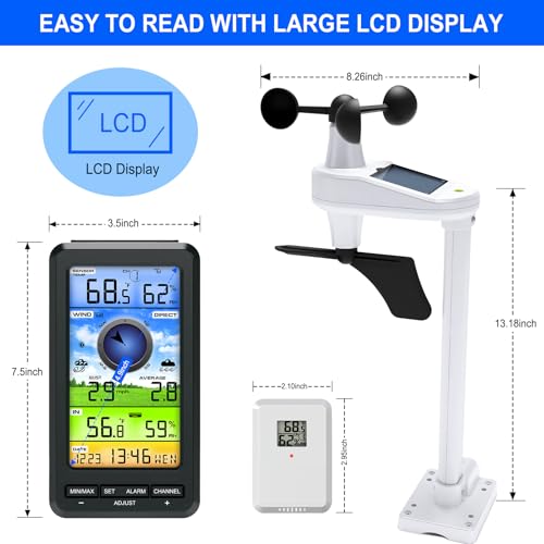 Urageuxy Weather Station Wireless Indoor Outdoor with Remote Sensor, Home Weather Station with Wind Speed/Direction, Indoor/Outdoor Thermometer and Hygrometer for Home, Yard (No WiFi) - style: Weather Station(No WiFi)