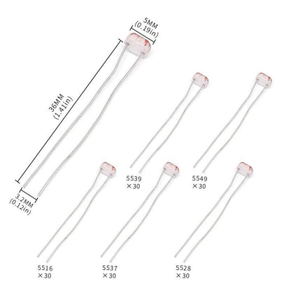 5Values 150pcs Photoresistor Kits 5516 5537 5528 5539 5549 LDR Resistor