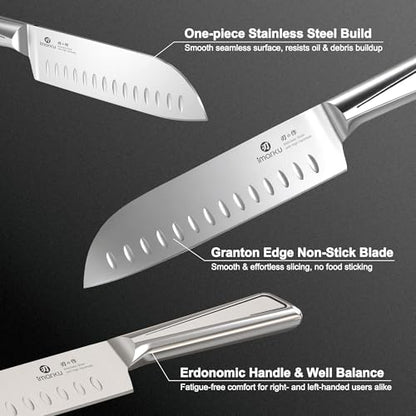 imarku Santoku Knife 7 Inch, Japanese Sharp High Carbon Stainless Steel - color: Brushed Silver