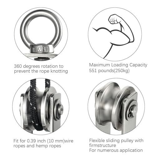 Pulley Wheel with Carabiner, Bearing Inside, Stainless Steel, Rope Cable Pulley for Pulley System, 2 Pack - size: Swivel Pulley with Carabiner