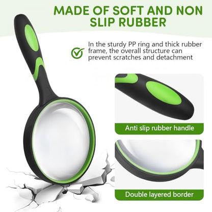 SenseYo 2 Pack 10X Handheld Magnifying Glass Large Reading Magnifier with Scratch Resistant Glass Lens for Kids Seniors Hobby Nature Exploration Scientific Activities (Green & Red) - color: Mixed 2 Pcs