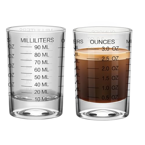 2Pcs Shot Glass Measuring Cup 3 Ounce/90ML Liquid Heavy High Espresso Glass Cup Black Line Espresso Shot Glasses with Measurement (2)