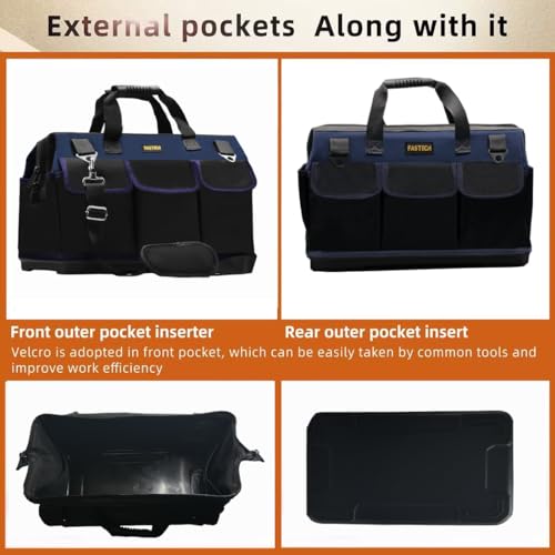 FASTECH 22in Heavy Duty Bottom Tools Bag With Wide Mouth For Tool Storage, Carrier and Organizer, Tote Bag for Men/Women, Wide Mouth Tool Bags With Inside Pockets (22 Inch) - size: 22INCH