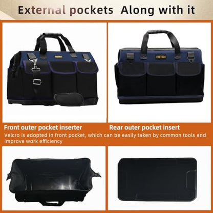 FASTECH 22in Heavy Duty Bottom Tools Bag With Wide Mouth For Tool Storage, Carrier and Organizer, Tote Bag for Men/Women, Wide Mouth Tool Bags With Inside Pockets (22 Inch) - size: 22INCH