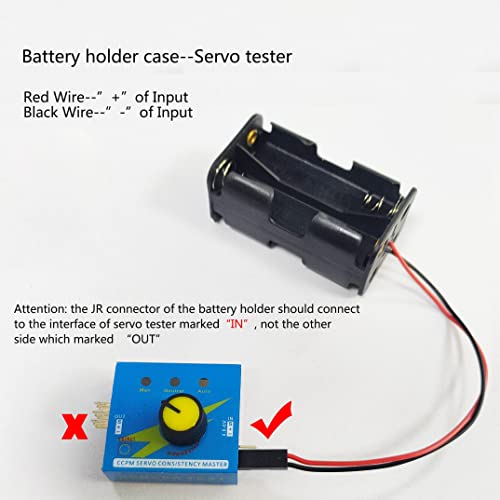 4 Cell AA Battery Holder Case with JR Connector 2P Black Red Wire + 3CH Digital Servo Tester ESC Speed Controller Checker CCPM Servo Consistency Master for Helicopter Car Boat Robot Servo