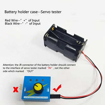 4 Cell AA Battery Holder Case with JR Connector 2P Black Red Wire + 3CH Digital Servo Tester ESC Speed Controller Checker CCPM Servo Consistency Master for Helicopter Car Boat Robot Servo