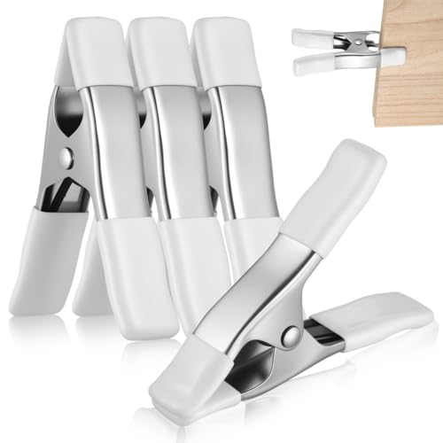 Generic 4PCS White Spring Clamps, 4'' Backdrop Clips with Steel Spring for Strong Grip, Hold Backdrops, Wood, Fabric & Crafts – for Photography Studio, Woodworking, Home Decor, 3.93×2.95×0.79 in"