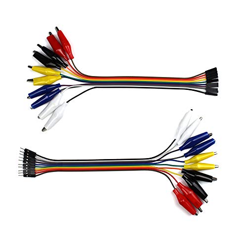 UCTRONICS Breadboard Alligator Clip Jumpers - Gator to Male and Female Jumper Wires Test Lead 2x10pcs 8 inch for Power Supply,LED Strips, Multimeters, Arduino Lilypad and Raspberry Pi
