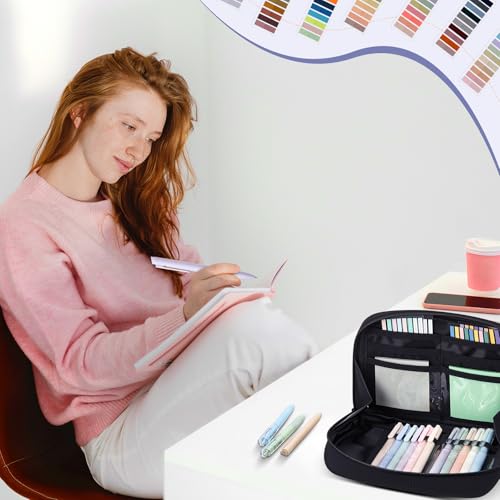 135 Pcs Book Annotation Kit Aesthetic Pencil Case Bag 12 Highlighter 11 Gel Pen 1 Marker 300 Sheet Transparent Sticky Notes Pad 2640 Index Stickers Bible Study Supplies(Kawaii,Black) - color: Black, style: Kawaii