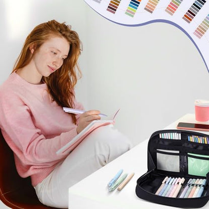 135 Pcs Book Annotation Kit Aesthetic Pencil Case Bag 12 Highlighter 11 Gel Pen 1 Marker 300 Sheet Transparent Sticky Notes Pad 2640 Index Stickers Bible Study Supplies(Kawaii,Black) - color: Black, style: Kawaii