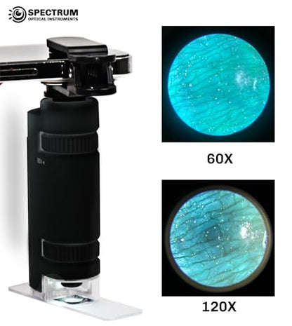 EasyMicro LED Lighted Pocket Microscope 60-120X Magnification Black Color - color: Black