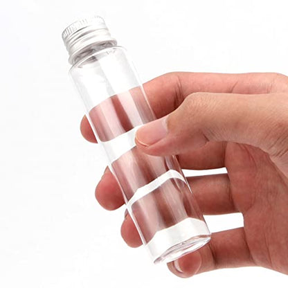 SINJEUN 80 PCS 50ml Flat Plastic Test Tubes, 28×109 mm Clear Test Tube with Screw Caps Good Seal Test Tubes Containers for Sampling, Planting and Storing