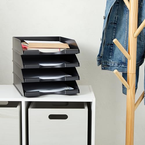 Stockroom Plus Letter Tray - Stackable Desk Organizer Trays - Desktop File Organizer - Mail & Document Storage - Pack of 4, Black, 10 x 13.5 x 2.5 in - color: Black