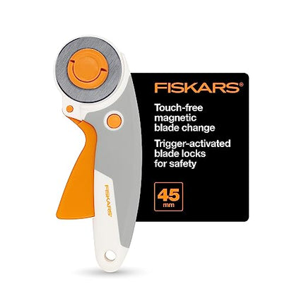 Fiskars 45mm Curved Stick Easy-Change SoftGrip Rotary Cutter for Fabric - color: Easy Change, size: 45mm