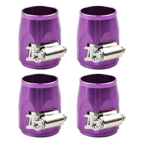 Aluminum Hose End Finisher Clamp, Universal Fit, Red Chrome Finish, 4pcs Set for Stainless Steel and Rubber Hoses, Model (Purple, 14AN) - color: Purple, size: 14AN