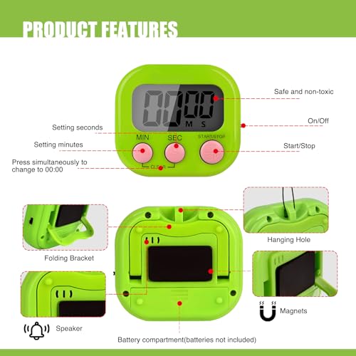 6 Pack Multi-Function Electronic Timer, Colorful Kitchen Timers Digital Magnetic, Countdown Timer, Big LCD Display Loud Alarm Kitchen Timers for Cooking, Bathing, Gym, Meeting, Classroom