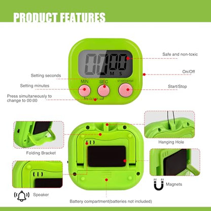 6 Pack Multi-Function Electronic Timer, Colorful Kitchen Timers Digital Magnetic, Countdown Timer, Big LCD Display Loud Alarm Kitchen Timers for Cooking, Bathing, Gym, Meeting, Classroom
