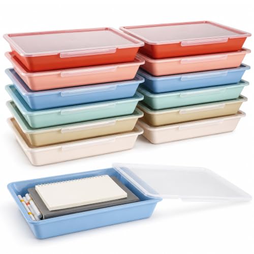 gisgfim 12 Pack Flat Storage Paper Tray with Clear Latching Lids, Morandi - color: Morandi